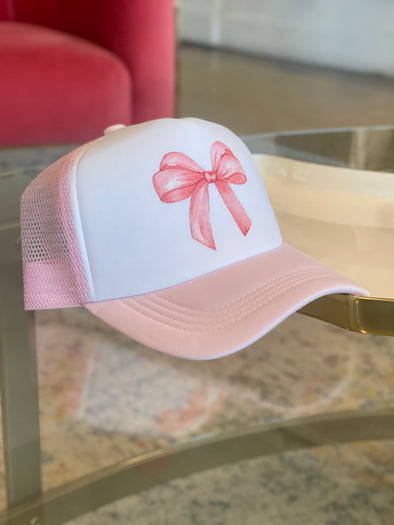 Bow Trucker Hat White/Light Pink