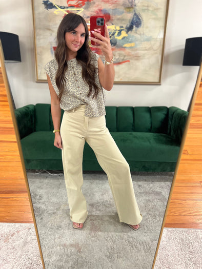 Audrey Wide Leg Jeans Beige