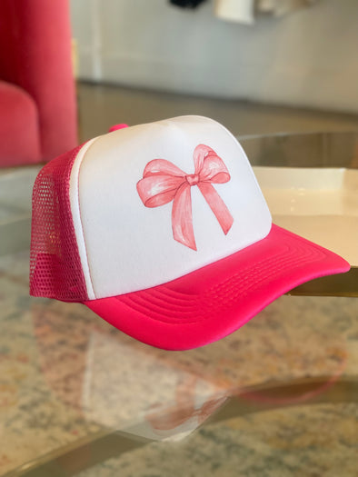 Bow Trucker Hat Hot Pink